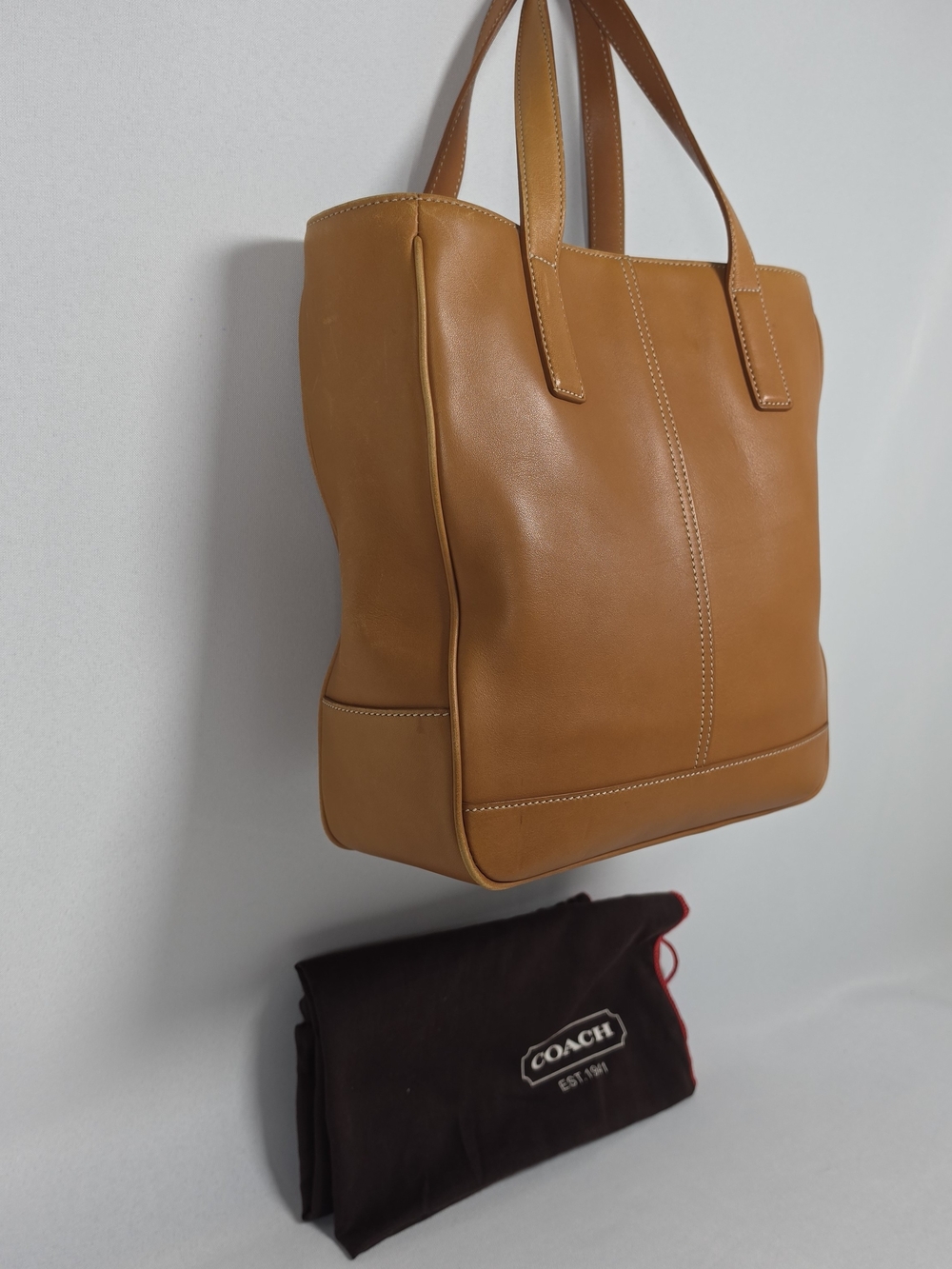 Coach Vintage 7787 Hampton Shopper Camel Tan Leather Medium Bag Womens - Picture 13 of 16
